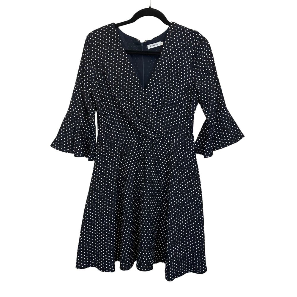 Stelen Polka Dot Flared Dress Blue Medium